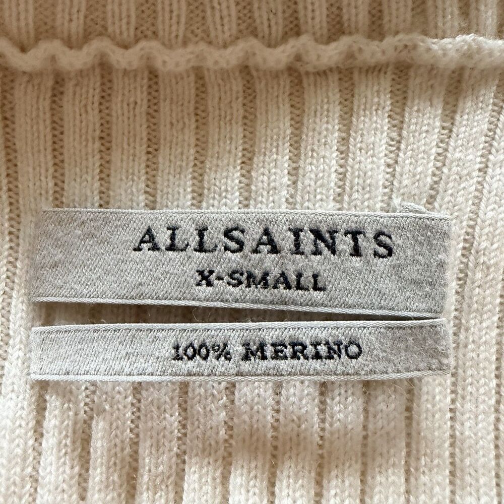 AllSaints Marias Jumper XS 100% Merino Wool Cropped Turtleneck Ribbed Layered - Picture 4 of 10